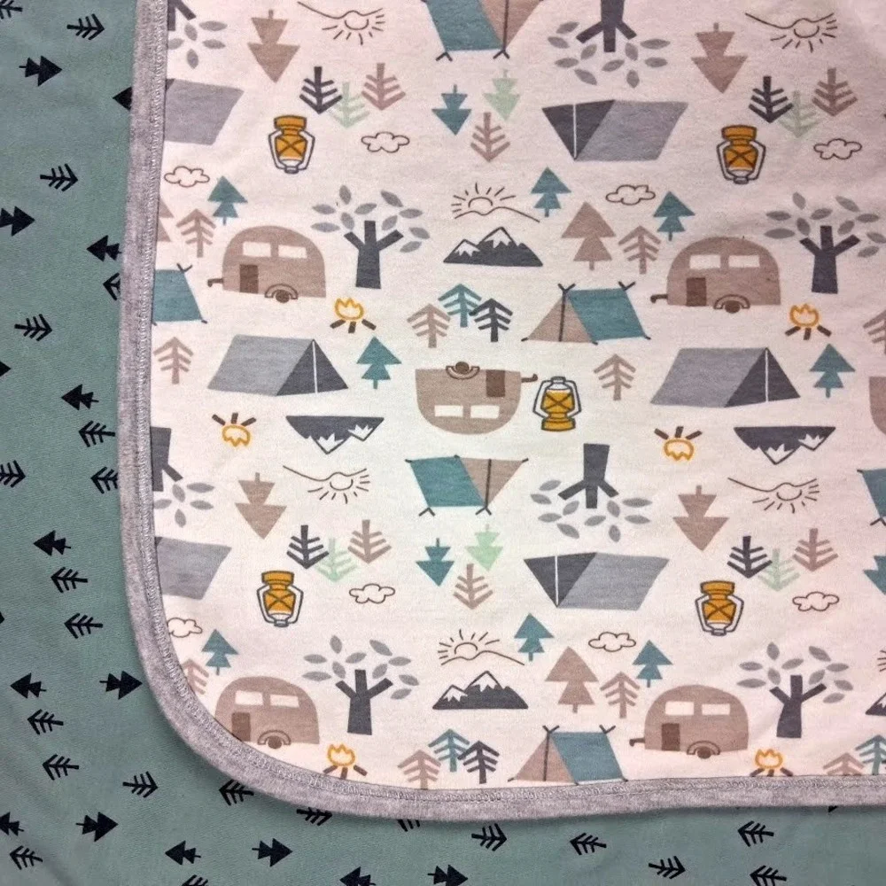 Gerber Organics Reversible Baby Blanket‎ Forest Camping 30x40 Cotton Soft